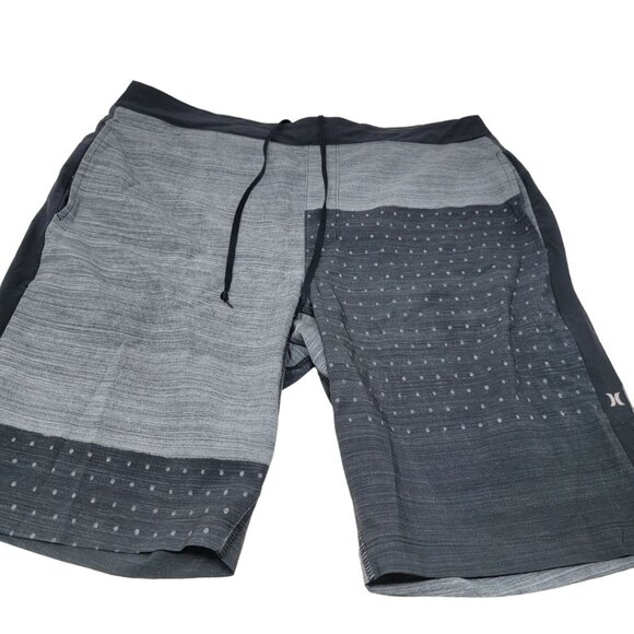 Hurley Men's Board Shorts Size Medium Gray Black Drawstring - Picture 2 of 6